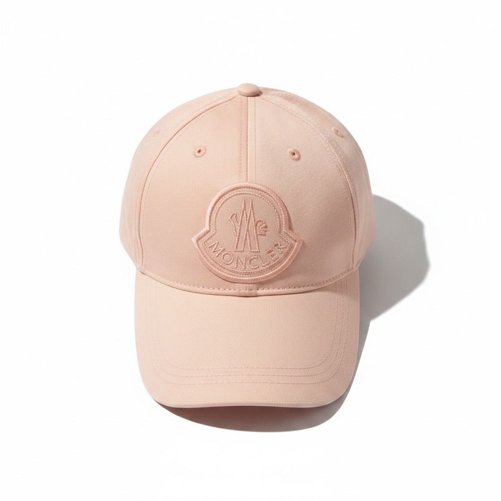 Moncler LIGHT PINK/TAN Cotton Twill Baseball Cap with Embroidered Logo Patch